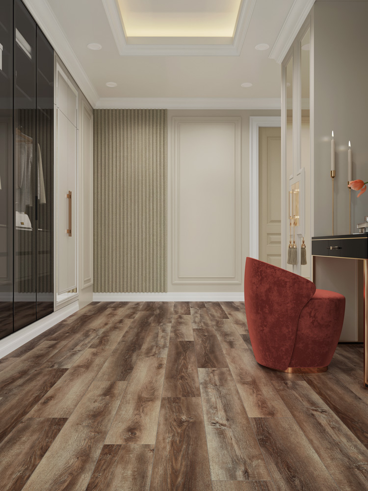 Кварцвиниловый SPC ламинат Cronafloor Wood Дуб Охрид BD-40029-10 1200×180×4 фото в интерьере